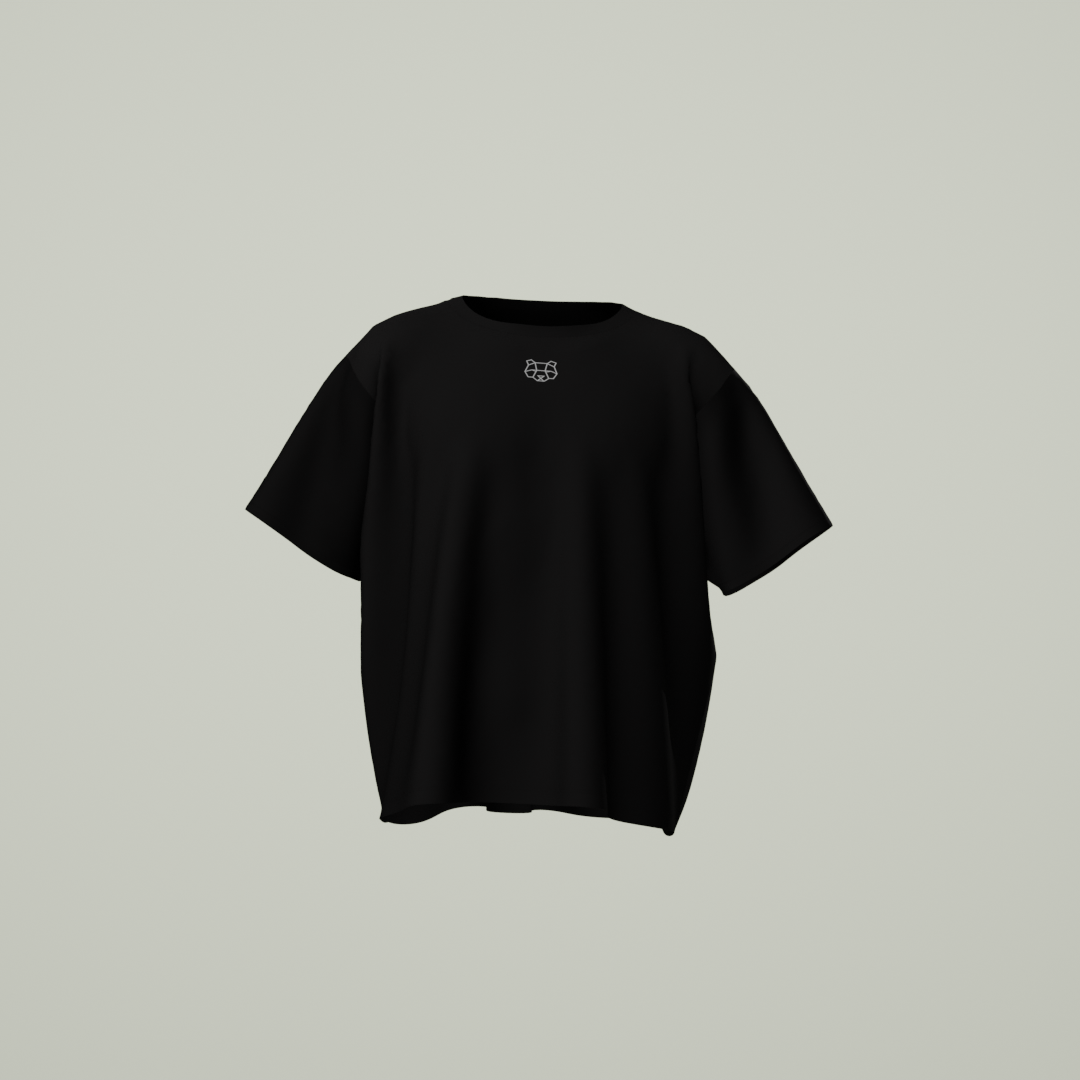 Black Oversized TShirt, Organic Heavy Weight Cotton with Embroidered Wiley Cub Logo in White