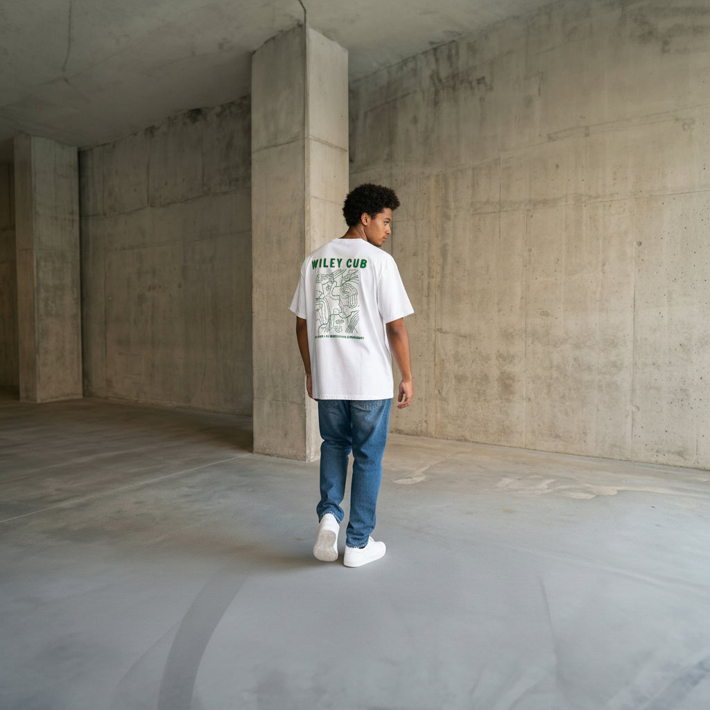 Oversized Green Map Graphic T-Shirt in Off White