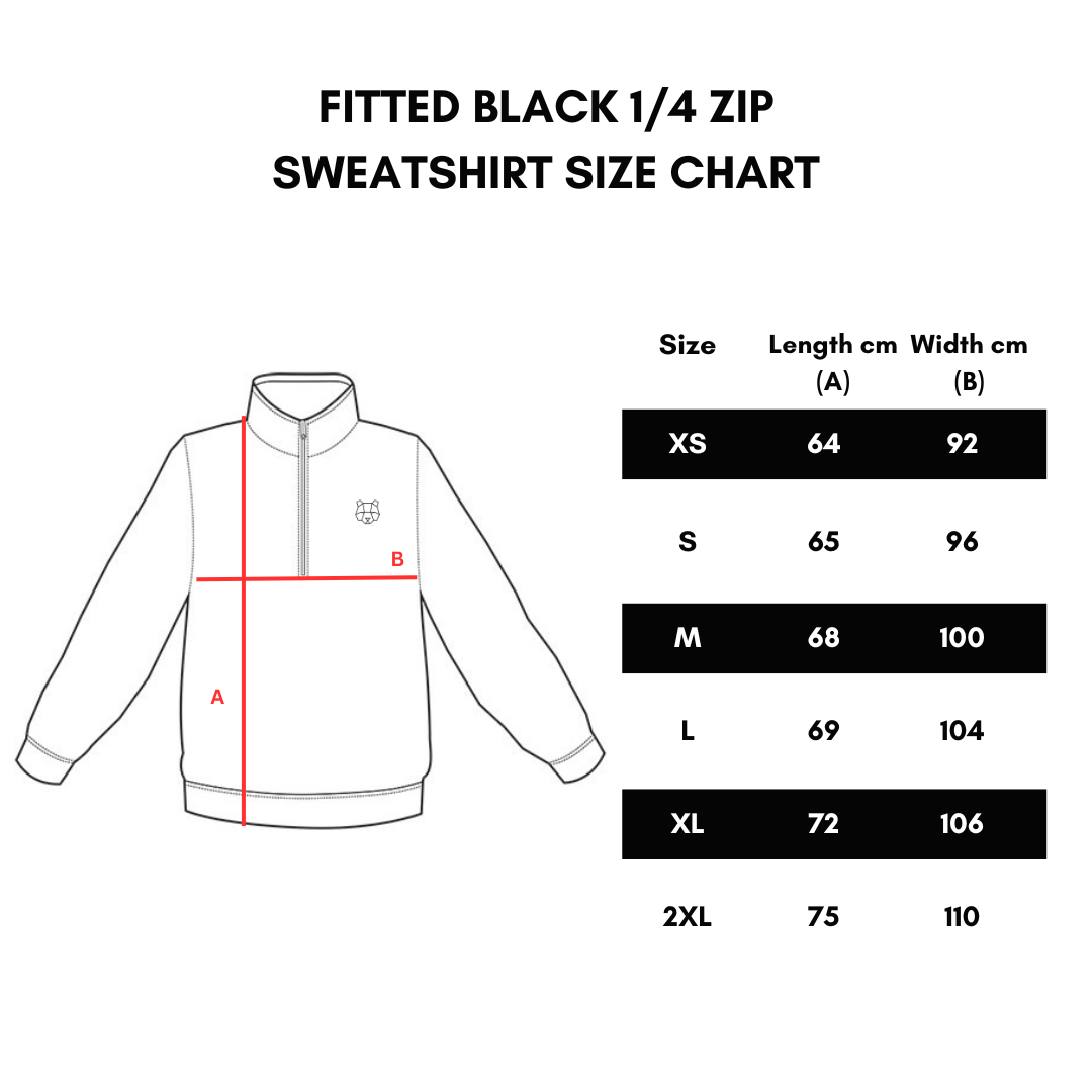 Fitted Fleece Lined 1/4 Zip Sweatshirt in Black