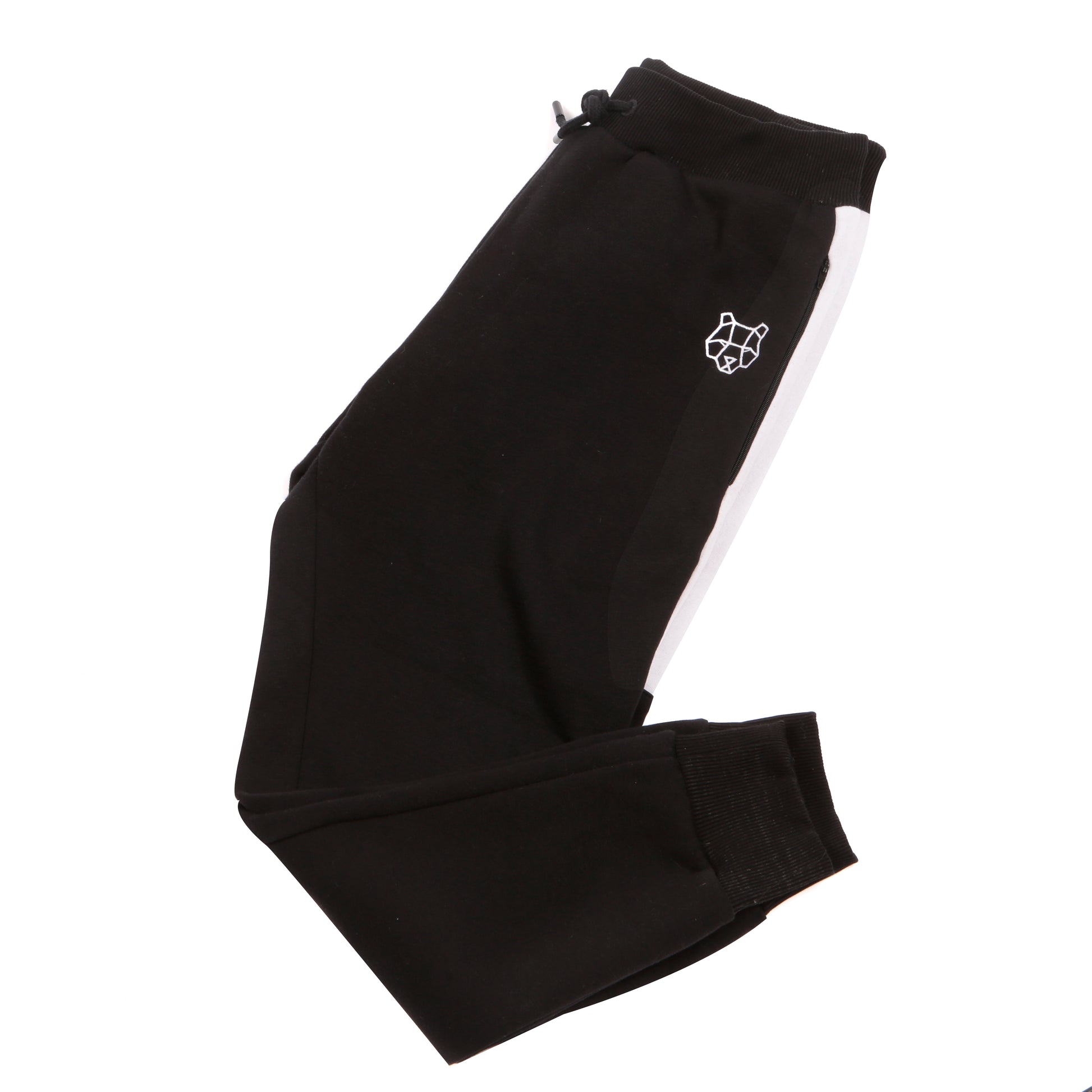 Childrens Black Fitted Tracksuit Bottoms with White Stripe
