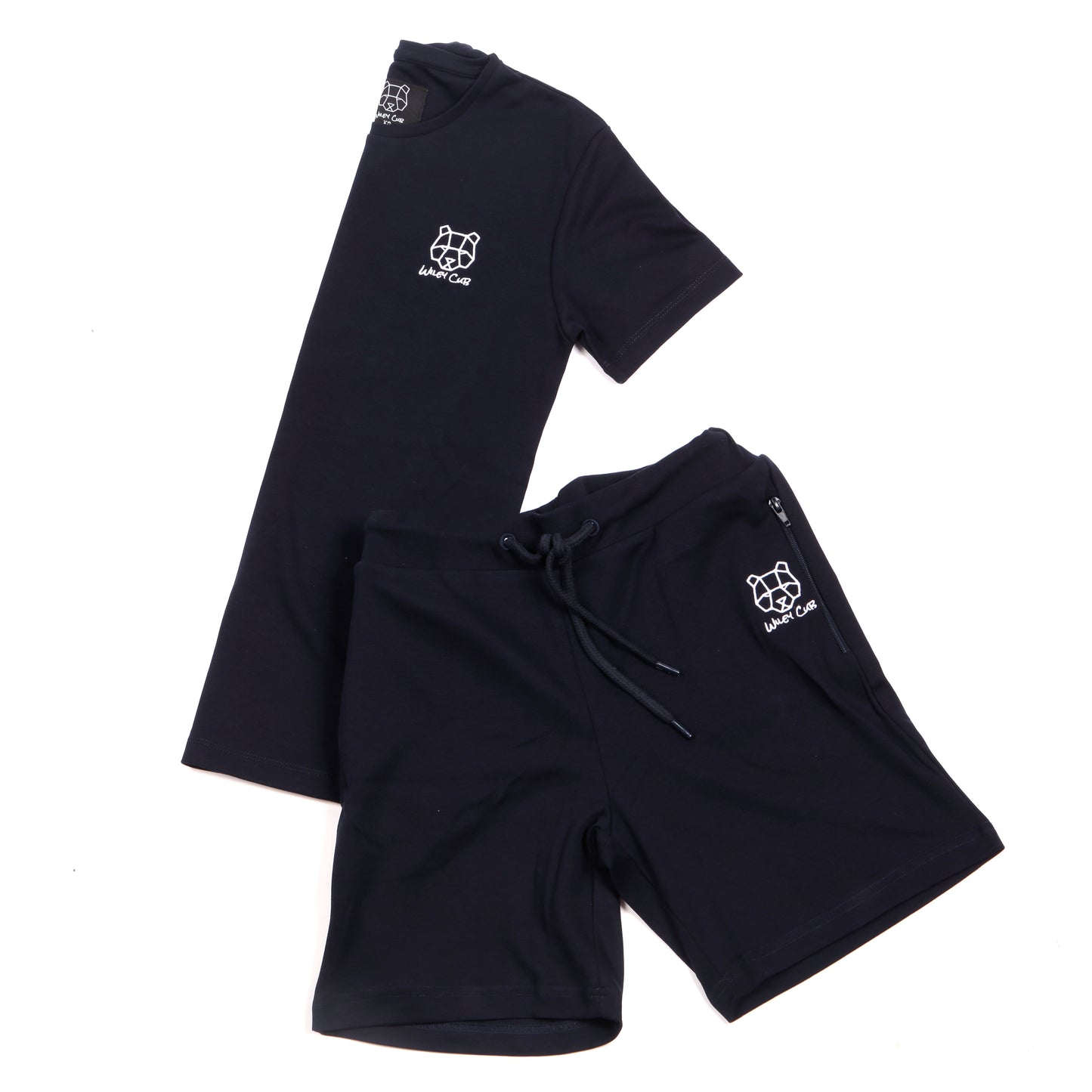 mens navy twinset pyjamas t-shirt and shorts zip pockets