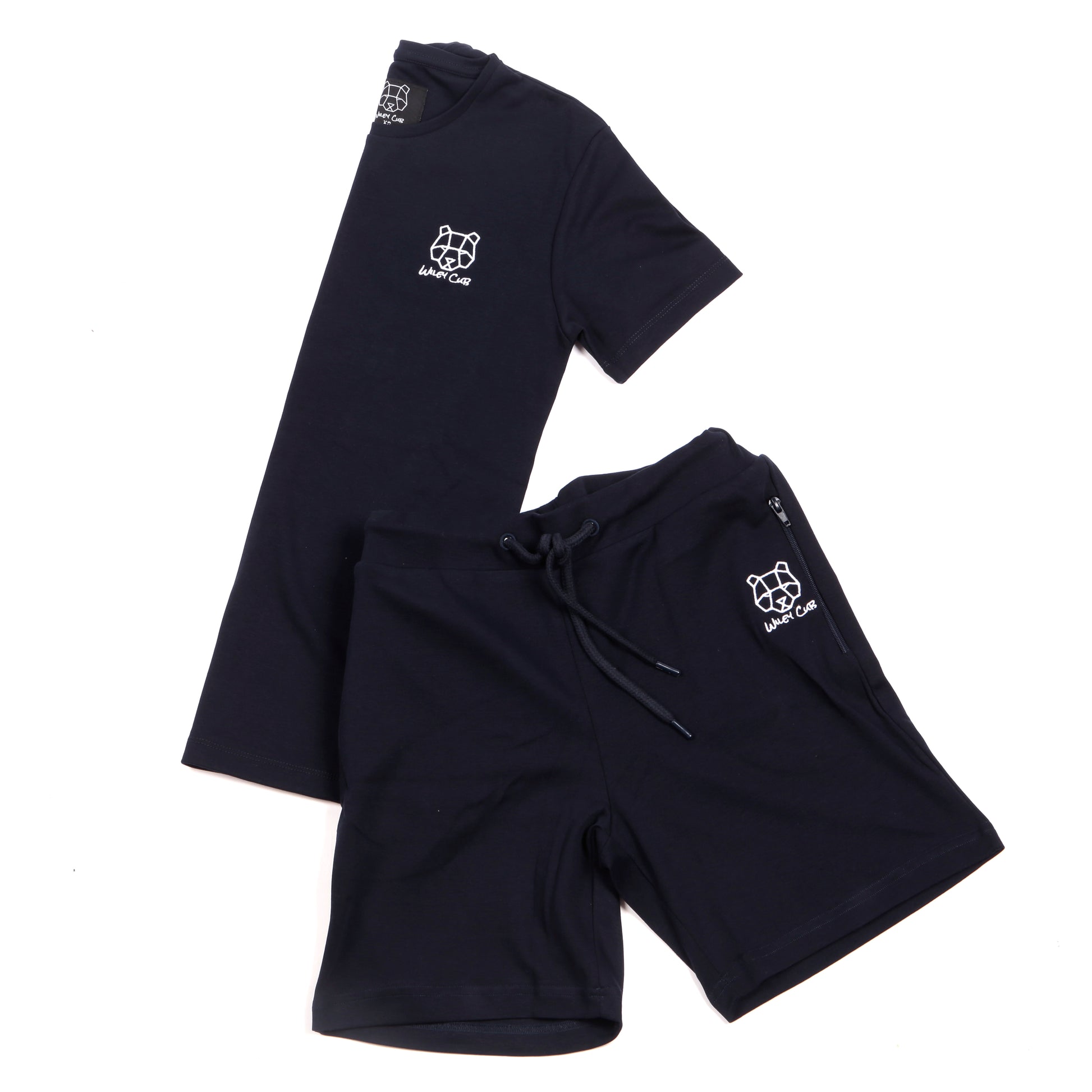 mens navy twinset t-shirt and short pyjama sets with zippers zip pockets